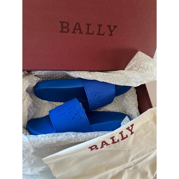 BALLY BLUE RUBBER SLIDES USA9